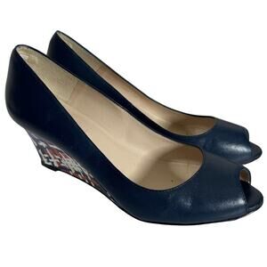LK Bennett Women's Zoey Peep Toe Wedge Navy Pumps Heels Size 40 US Size 9